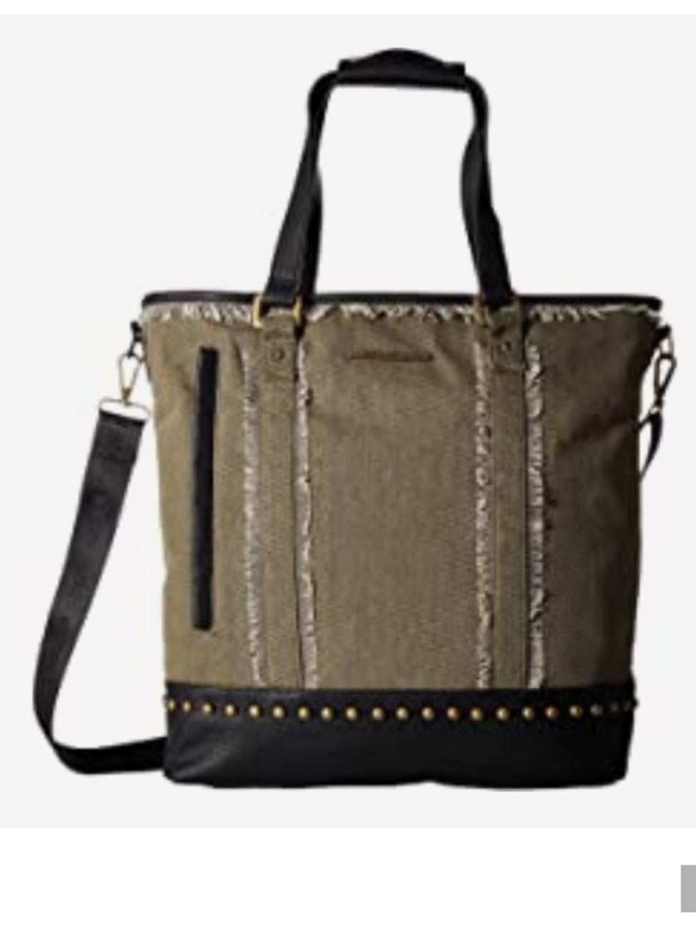 Steve Madden- Bnyssa Olive Green Canvas Tote Bag Faux Leather Studs